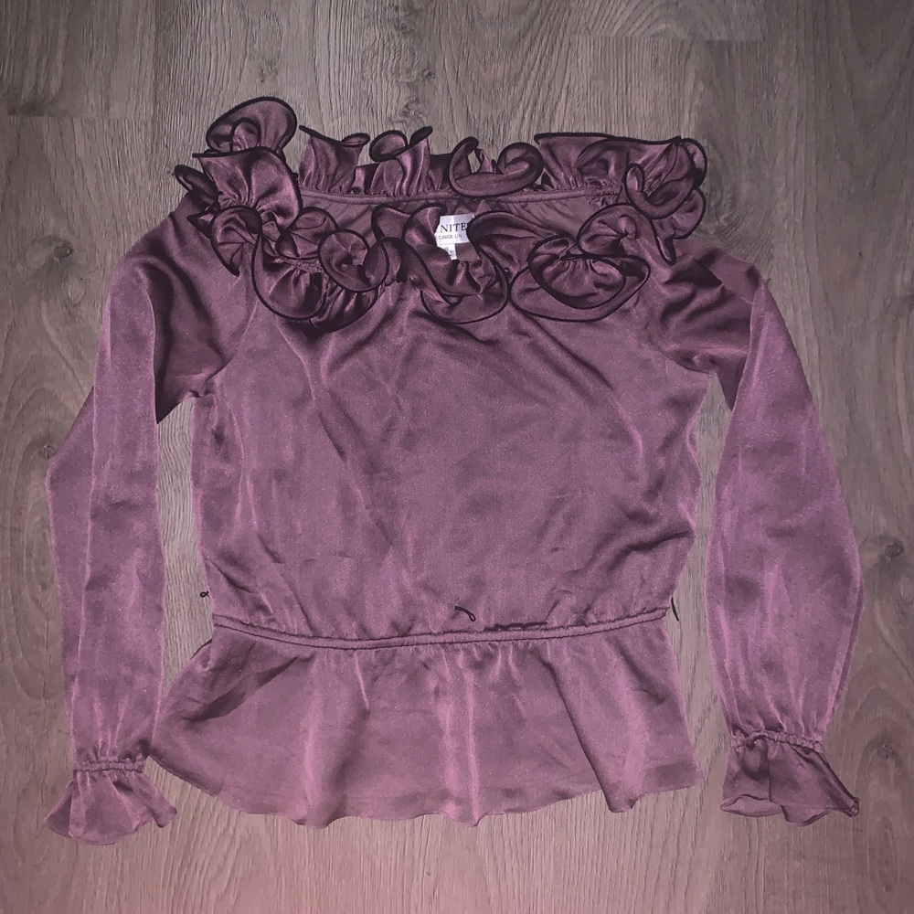J.R. Nites by Carol Lin Blouse Women’s Size 12 Brown w/ Ruffles